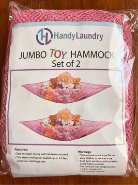 Brand New Handy Laundry Kids Jumbo Pink Toy Hammocks Set of 2 5.5 Feet NWT